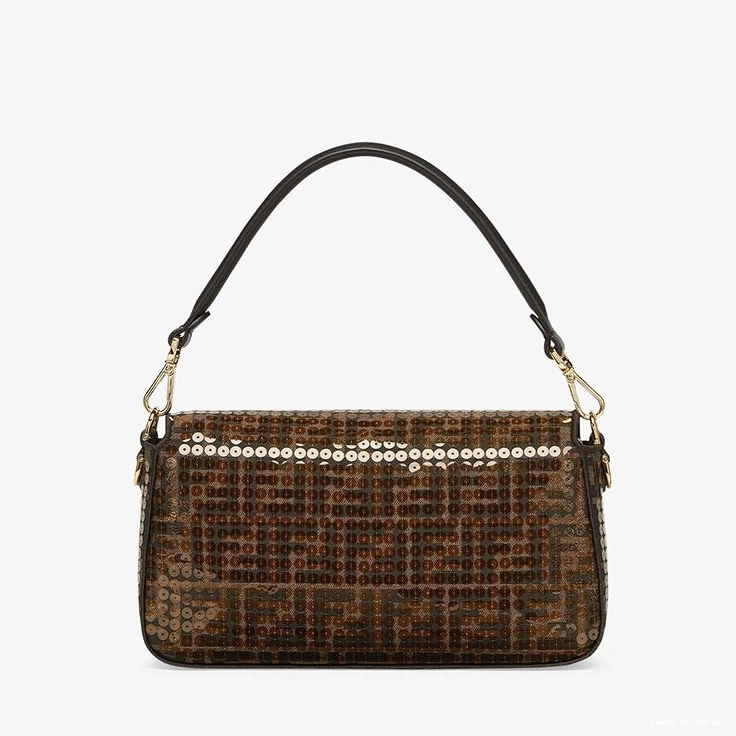 Vintage HOT Baguette Bag with FF Motif Brown Medium Fabric In Fendi Sequins 0713